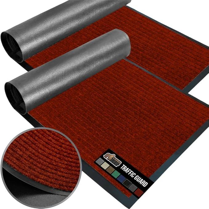 GORILLA GRIP Waterproof Traffic Guard Door Mat, 2 Pack Heavy Duty Entryway Mats, Strong Rubber Back Commercial Utility Rugs for Office Hallway, Garage Floor and Home, Low Profile Carpet, 35x23, Red - NeatNest