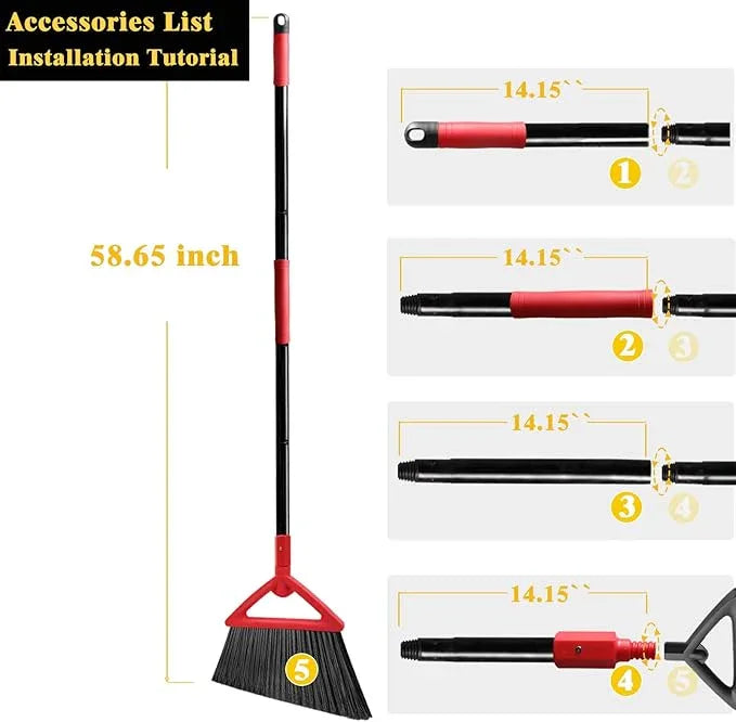 Heavy Duty Angle Broom, Upgraded Commercial Broom for Sweeping Indoor and Outdoor, Perfect Red Broom of Kitchen, Garage, Industrial and Courtyard - NeatNest