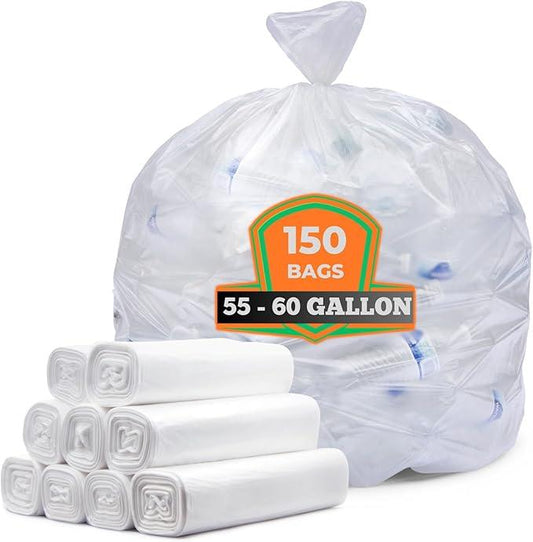 Veska 55-60 Gallon Trash Bags, Large Clear Garbage Bags,150 Bags Bulk Can Liners Perfect for Office, Waste, and Storage Use, Recycling, Yard Waste, and Leaf Collection, Rollaway Bin Liners - NeatNest