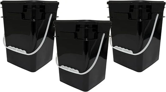 House Naturals 4 Gallon Square Food Grade Bucket Pail with Plastic Handles and Lid (Pack of 3) Made in USA containers (Black) - NeatNest
