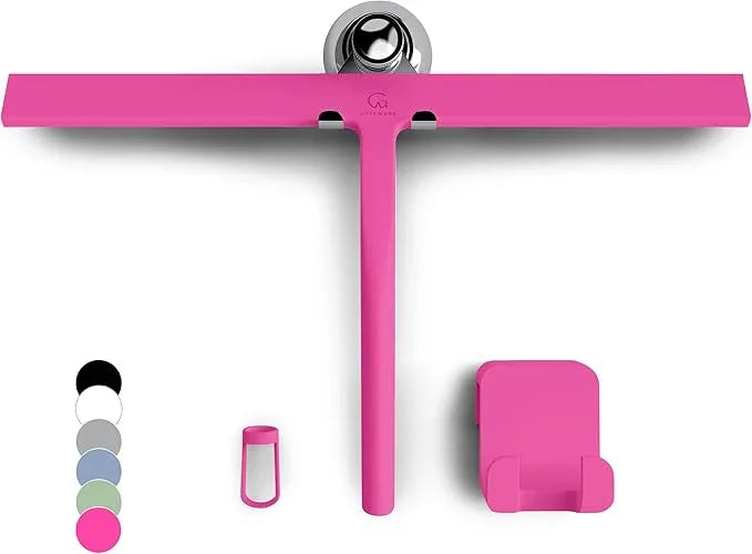 GÜTEWERK Shower Squeegee for Glass Doors, Silicone Window Squeegee, Bathroom and Glass Cleaning - Pink - 15 Inch - NeatNest