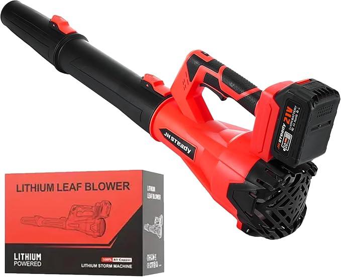 21V Cordless Leaf Blower - 3500W 350m/s, Stepless Variable Speed, Extended Nozzle, Rechargeable with Safety Gear (Red:1*Battery + Charger) - NeatNest