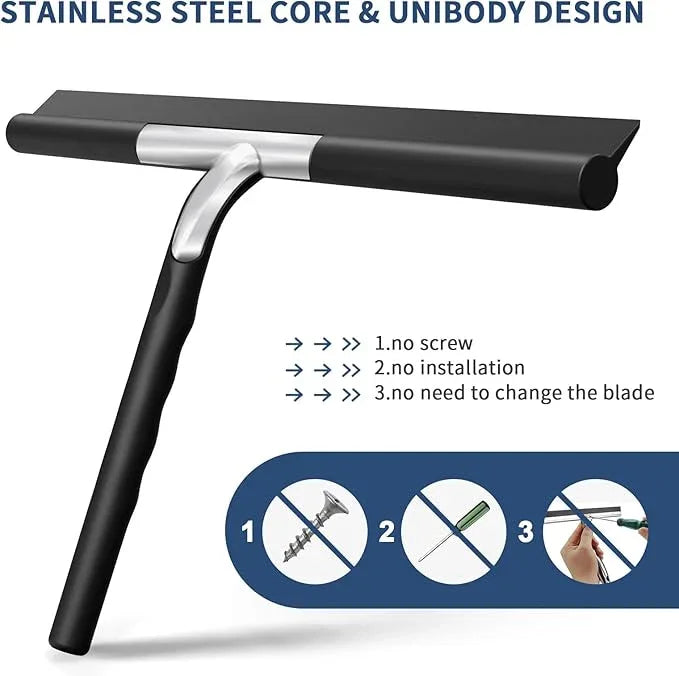 ecooe Silicone Shower Squeegee with Hanger, 11″/28cm Shower Squeegee for Glass Doors, Black Window Squeegee Scraper with Stainless Steel Core for Home Bathroom Kitchen Car Glass Doors - NeatNest