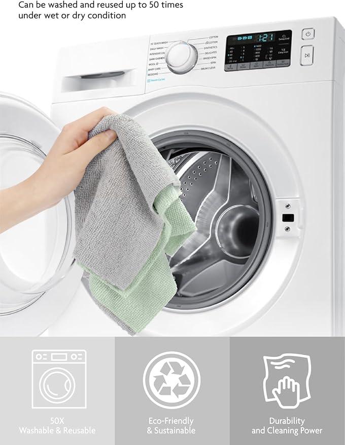 Fantasticlean Microfiber Cleaning Cloth Roll -75 Pack, Tear Away Microfiber Towels, 12" x 12", Reusable, Washable, Scratch Free, Ultra Absorbent Dishcloth for Home Supplies, Car, Pet (Moss Green) - NeatNest