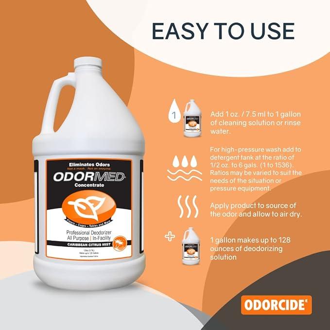 Odorcide Odormed Odor Eliminator Concentrate - Pet Odor Eliminator for Strong Odor on Floors, Walls, Cages & More - All-Purpose with Safe, Non-Enzymatic Formula (1 Gal, Caribbean Citrus Mist) - NeatNest