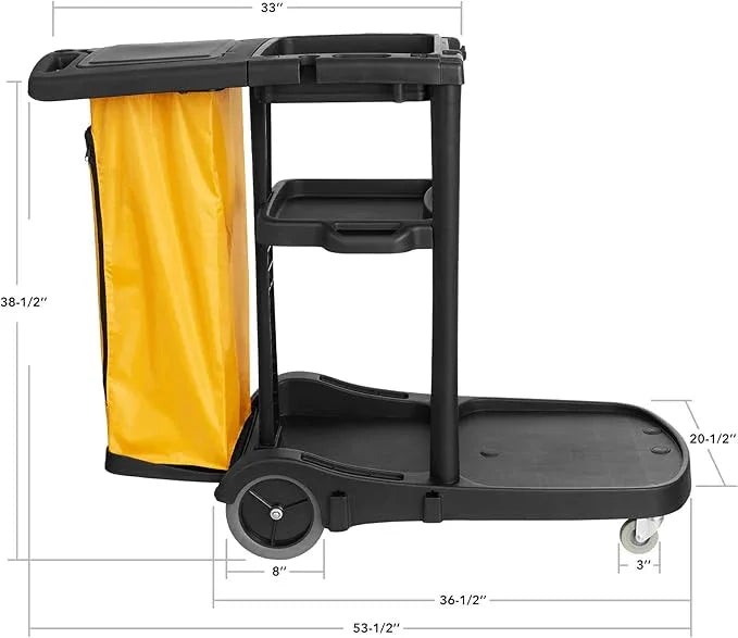 Dryser Commercial Janitorial Cleaning Cart on Wheels - Black Housekeeping Caddy with Cover, Shelves and Vinyl Bag - NeatNest