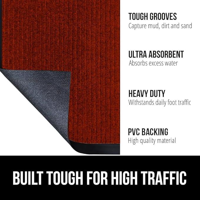 GORILLA GRIP Waterproof Traffic Guard Door Mat, Heavy Duty Entryway Mats, Strong Rubber Back Commercial Utility Rugs for Office Hallway, Garage Floor and Home, Low Profile Carpet Runner, 29x17, Red - NeatNest