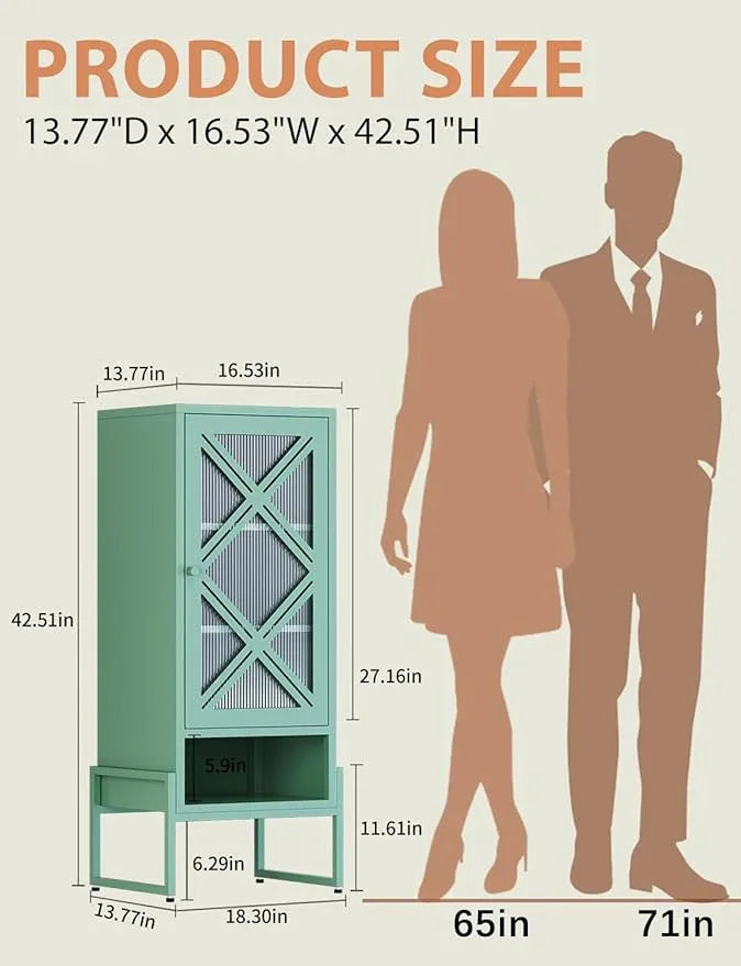 Metal Storage Cabinet with Adjustable Shelves, 42.54"H Freestanding Organizer for Pantry, Kitchen, Bathroom & Laundry Room, Strong & Rust-Resistant, Easy Assembly (Green+Transparent Door Panel) - NeatNest