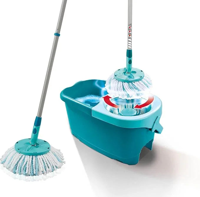 Leifheit Clean Twist Disc Mop Ergo Mop and Bucket, Floor Mop with Moisture-Controlled Spin Mop, Easy-Steer 360 Joint Microfibre Mop Head, 33cm Wide, Twist Mop - NeatNest
