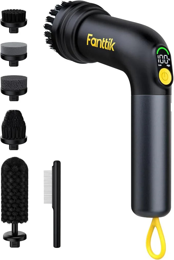 Fanttik G9 Handy Cordless Electric Spin Scrubber, MagnaStorm Motor, Dual-Speed, 5 Brush Heads, LED Display, IPX7 Waterproof, 2500mAh with Type-C Charging, for Kitchen, Sink, Tile, Stove - NeatNest