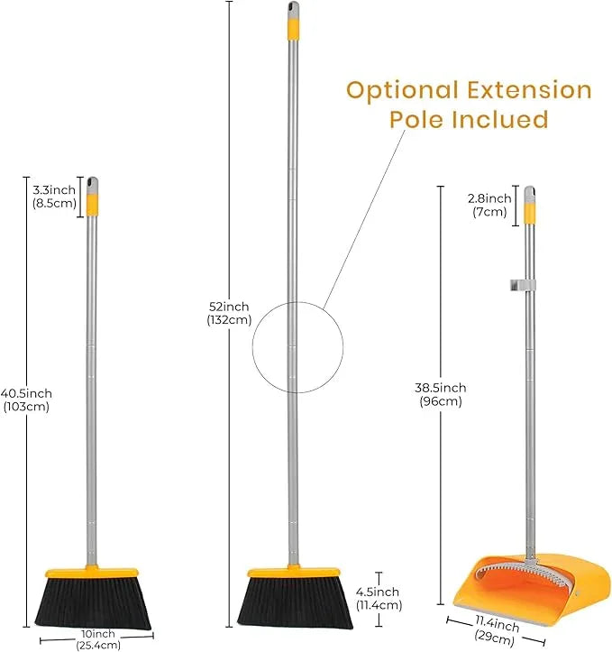 TreeLen Broom and Dustpan Set, Stand Up Broom and Dustpan for Home Cleaning - NeatNest