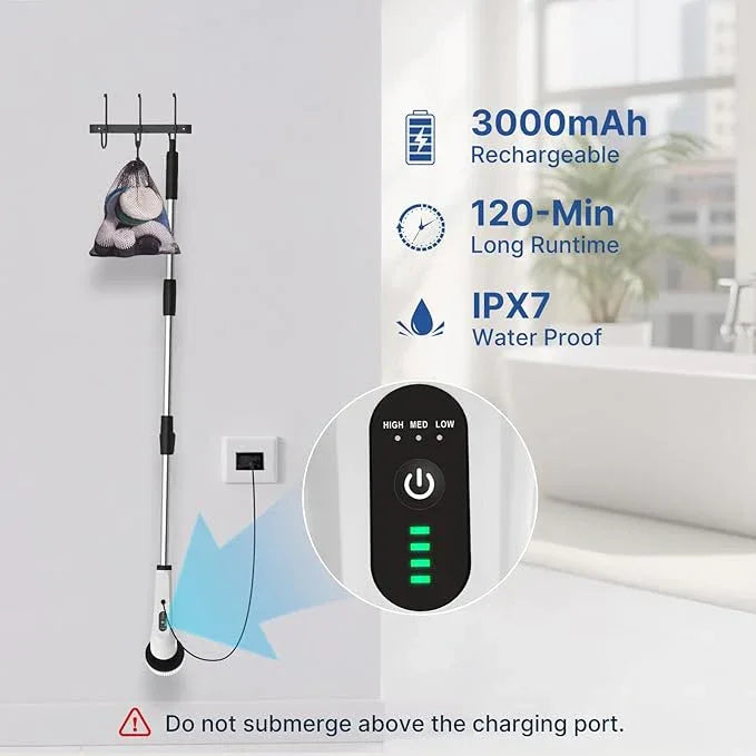 8 in 1 Electric Spin Scrubber for Cleaning Bathroom, 3000mAh Power Scrubber Cordless Cleaner with Long Handle, 3 Speeds Bathtub House Clean Brush Deep Cleaning for Tile, Shower, Wall, Floor - NeatNest