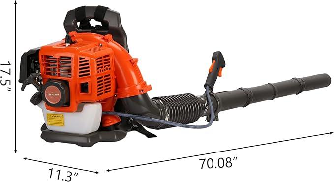 63CC Backpack Leaf Blower Gas Powered, 3HP 2-Stroke Engine, 665CFM High Velocity Air Cooling System, Adjustable Backpack Blowers Gas for Lawn, Garden, Yard, Snow, Gutter Cleaning (Flame Red) - NeatNest