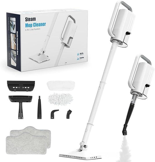 7-in-1 Steam Mop, 1200W Rotated Steam Cleaner for Home, 2 Modes, 400ML Removable Tank, 23FT Power Cord, 2 Pads, Multi-Surface Steamer for Hard Floor, Laminate Floor, Tiles Cleaning (Snow White) - NeatNest