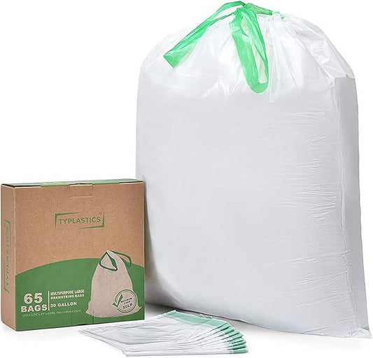 TYPLASTICS Drawstring Trash Bags, 30 Gallon Multipurpose Heavy Duty Garbage Bags, 65 Count - NeatNest