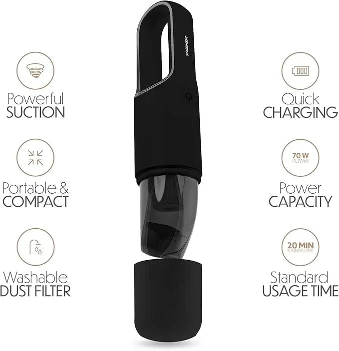 STARUMENT Portable Hand Vacuum Cleaner Handheld Cordless Cleaner for Dust Pet Hair Dirt Home Car Interior Lightweight, Easy to Use, Compact Design Battery Rechargeable with USB-C Cable - Black - NeatNest