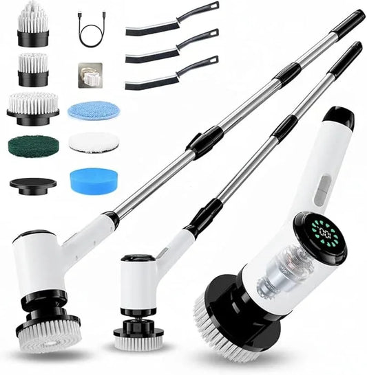 Electric Spin Scrubber for Cleaning-2 Adjustable Speeds,8 Cleaning Brushes,Cordless Cleaning Tools, Shower Scrubber with Long Handle,Power Scrubbers for Cleaning Bathroom, Tile Tub - NeatNest