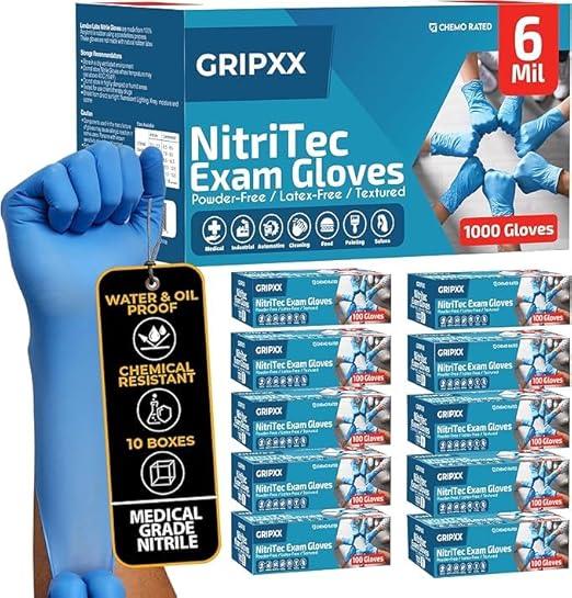 Heavy Duty 6 Mil Blue Nitrile Gloves Disposable Latex & Powder Free -Extra Stretchy Fentanyl Safe |Medical,First Aid Kit,EMT|Food Safe Rubber Gloves for Cooking & Cleaning|Bulk Pack (1000) - NeatNest