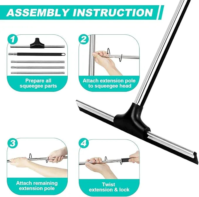 Floor Squeegee Scrubber 59" Long Stainless Steel Handle with 10" Wide Silicon Rubber Blade for Floor Washing and Drying Shower Glass, Garage, Windows, Marble, Wood Surfaces - NeatNest