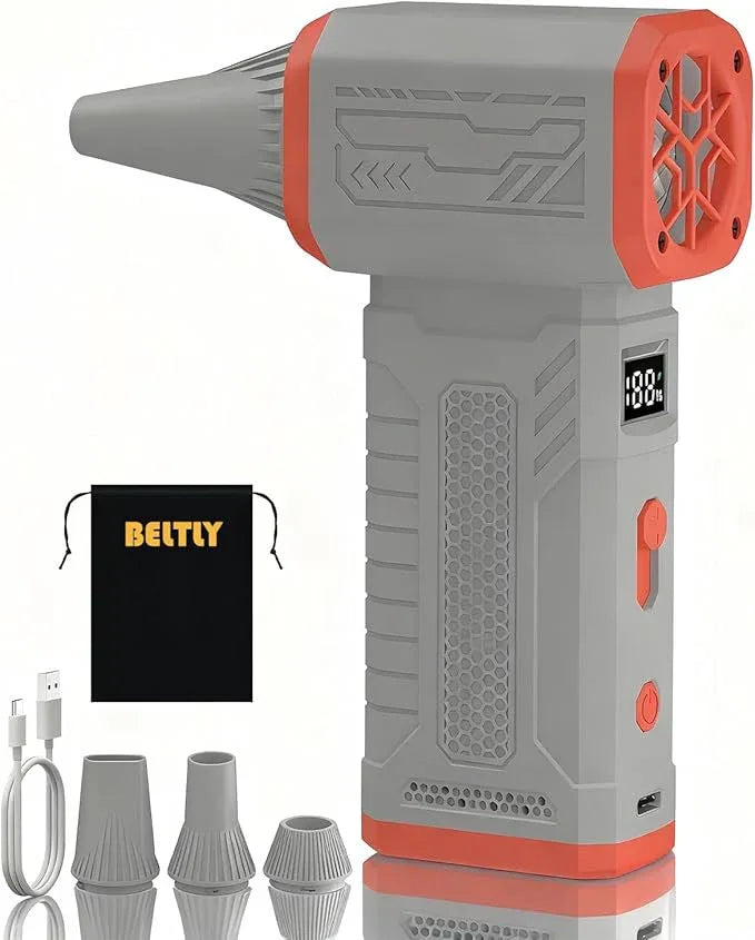 Compressed Air Duster, 130K RPM Powerful Cordless Electric Mini Blower with Display, 10-Gear Adjustable Jet Fan with Fast Charging, Rechargeable Air Blower for Home, Outdoor and Car (Gray, Blow) - NeatNest
