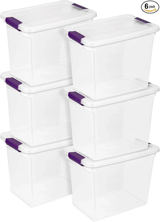 Sterilite 6-Pack 27 Quart ClearView Latch Box, Stackable Organizer Bins with Latching Lids - Clear Plastic Organization Containers for Closet, Bedroom, Shelving Units and Everyday Home Storage - NeatNest