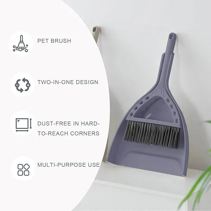 Mini Broom and Dustpan Set Small Dust pan and Brush Set Perfect for Desk Office Camping Dorm RV Essentials (Blue Gray) - NeatNest