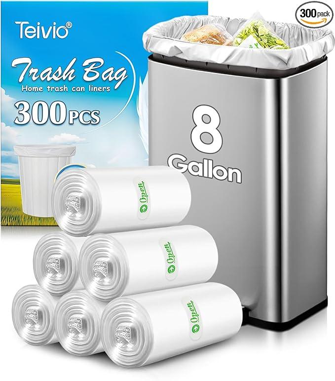 8 Gallon 300 Counts Unscented Medium Trash Bags,Fit 7,8,9,10 Gal Garbage Bags by Teivio, 30 Liter Thick Bathroom Can Bin Liners,Plastic Bags for Home Office Kitchen, Clear - NeatNest