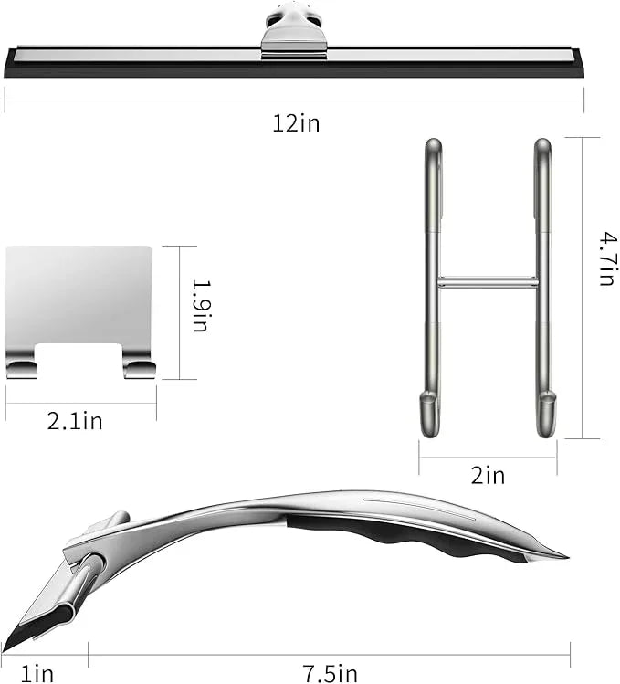 Shower Squeegee for Glass Door 12-Inch Stainless Steel Bathroom Squeegee Window Wiper, Includes Shower Door Hook, Adhesive Hook, and Spare Silicone Blade for Window Mirror Car All-Purpose Squeegee - NeatNest