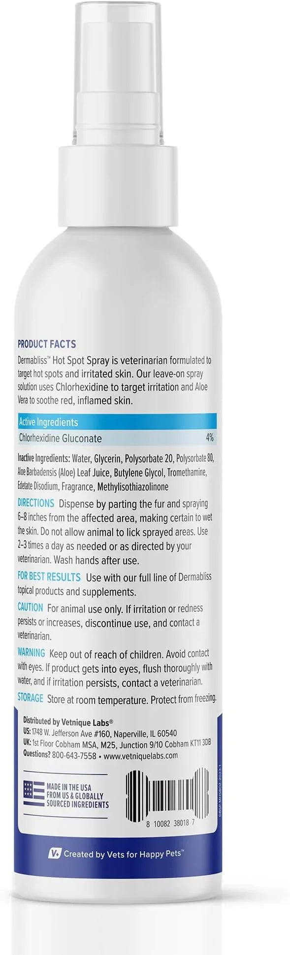 Vetnique Dermabliss Hot Spot Treatment for Dogs - Antiseptic Medicated Chlorhexidine Spray - Vet Recommended for Skin Infections, Hot Spots & Irritation (Hot Spot Spray, 8oz) - NeatNest
