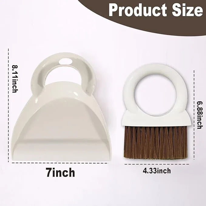Round Handle Brush and Dustpan Set Small Broom & Dustpan Portable Handheld Sweeper for Desktop Sofa Floor Pet Nest (Off White) - NeatNest