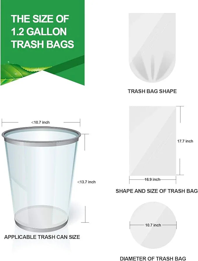 FORID Small Clear Trash Bags, 1.2 Gallon Tiny Garbage Bags, 110 Count Wastebasket Bin Liners for Bathroom Bedroom Office Garbage Can 5 Liters - Thick & Durable Trash Bag - NeatNest