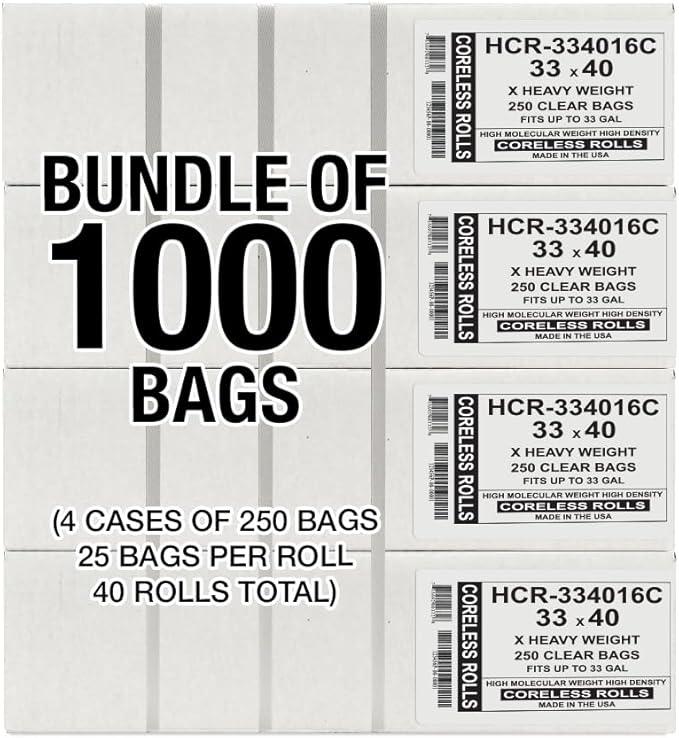 Aluf Plastics High Density Trash Bags, 33 Gallon, 1000 Count, 16 Micron (eq), 33" x 40", Clear, for Bathroom, Office, Industrial, Commercial, Janitorial, Municipal, Recycling - NeatNest