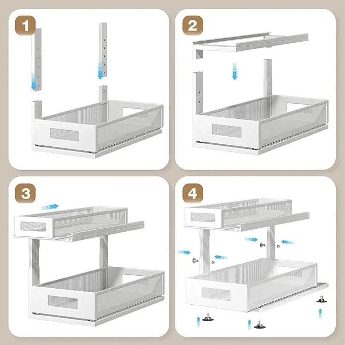 2 Pack 18.5IN-Depth Under Sink Organizer With Next-Gen Ball-Bearing Slides,2-Tier Pull Out Cabinet Storage,Height Adjustable Drawer Shelf for Bathroom,Kitchen,Laundry,Cabinet,Pantry-White - NeatNest
