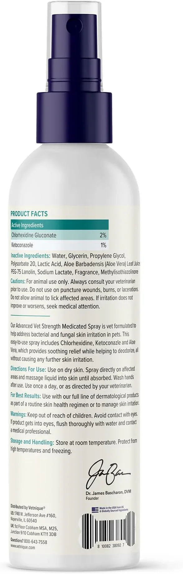 Vetnique Dermabliss Chlorhexidine for Dogs Skin Health - Antibacterial Medicated Spray - for Skin Infections & Irritation, Hot Spots & Redness Relief (Medicated Spray, 8oz) - NeatNest