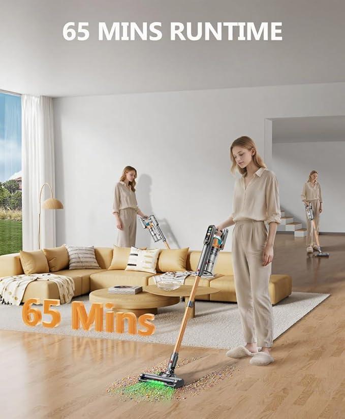 Cordless Vacuum Cleaner, 600W/50KPA/65Mins Vacuum Cleaners for Home, Super 1.8L Cup& Large LED Screen Stick Vacuum Anti-Tangle, Lightweight Cordless Vacuum with Charging Dock for Pet Hair/Carpet/Floor - NeatNest