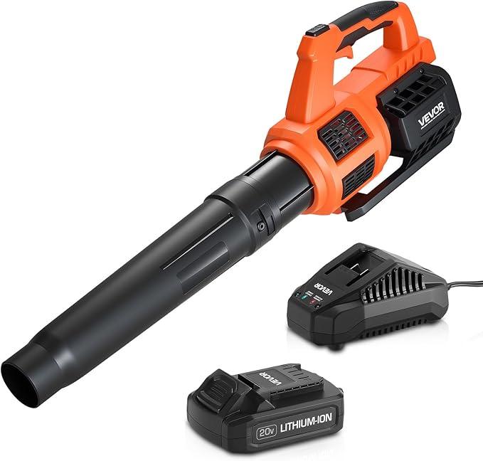 VEVOR 20V Cordless Leaf Blower with Brushless Motor, 450 CFM/110 MPH, Battery Powered Electric Leaf Blowers for Lawn Care with 2.0Ah Battery and Fast Charger - NeatNest