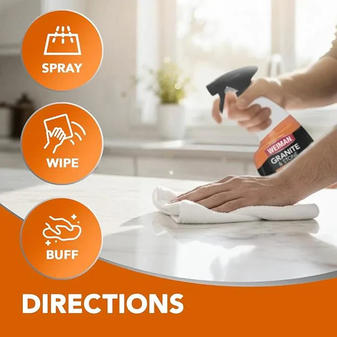 Weiman Granite and Stone Cleaner 3-in-1, Removes Grease, Stains & Watermarks, Streak-Free Formula with Stain Shield Technology, Safe on Marble, Quartz, Tile, Granite, Quartzite & Slate - NeatNest