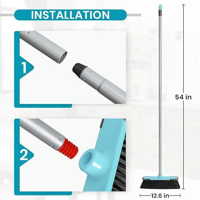 Blue Indoor Broom 54" Long Handle House Broom for Floor Cleaning Sweeping Broom for Kitchen, Garage, Lobby, Patio and Garden - NeatNest