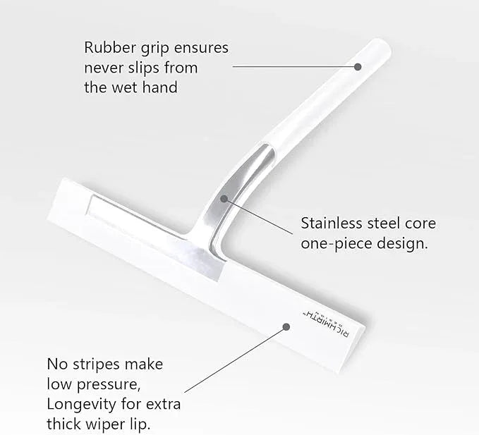Shower Squeegee with Silicone Hook, 11" Inch Width All Purpose Squeegee Wiper for Shower Glass Doors Bathroom Mirror Tiles Car Window Cleaner Tool - White - NeatNest
