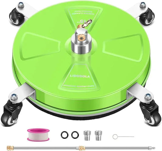 15“ Pressure Washer Surface Cleaner with 4 Wheels - Coated Green Stainless Steel Surface Cleaner for Pressure Washer Attachment for Concrete, Driveway, Patio, Sidewalk, Deck and Driveways - PWS15G - NeatNest