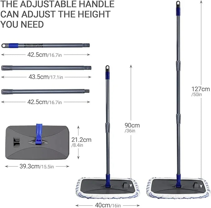 Masthome Extra Large Microfiber Mop for Floor Cleaning, 16“ Flat Mop with 5 Pad for Wet & Dry Use, Dust Mop for Hardwood Laminate Tile Ceramic, 1 Cleaning Scraper Included-Blue - NeatNest