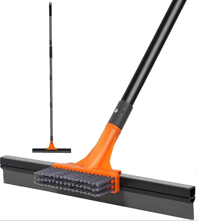 Rubber Floor Squeegee for Concrete Tile Floor, Large Water Squeegee Heavy Duty with Scrub Brush and Long Handle for Cleaning,Squeegee Broom for Window Garage Kitchen Bathroom Deck - NeatNest