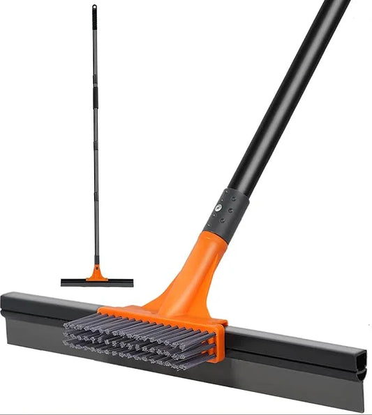 Rubber Floor Squeegee for Concrete Tile Floor, Large Water Squeegee Heavy Duty with Scrub Brush and Long Handle for Cleaning,Squeegee Broom for Window Garage Kitchen Bathroom Deck - NeatNest