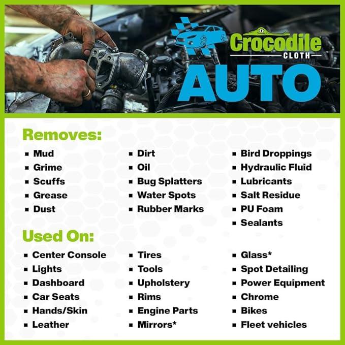 Crocodile Cloth Auto Cleaning Wipes – 100 XL (15" x 10") Disposable Wipes for Car Engine Degreasing, Body Detailing & Tire Cleaning – Cuts Grease, Oil, Adhesives on Hands, Tools, Parts & More - NeatNest
