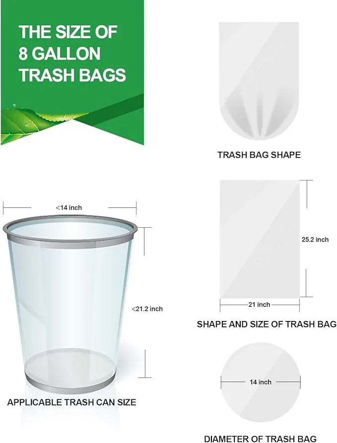 FORID Clear Trash Bags, 8 Gallon Garbage Bags, Wastebasket Bin Liners 220 Count Plastic Trash Bags for Bathroom Bedroom Office Garbage Can 30 Liters - Durable & Thick Trash Bag - Medium - NeatNest