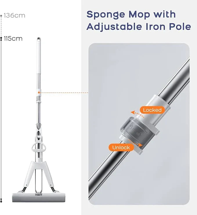 Mop and Bucket with Wringer Set for Home Floor Cleaning, Self Squeezing mini Hand mop with 3 Absorbent Sponge Mop Refills and Adjustable Height - NeatNest