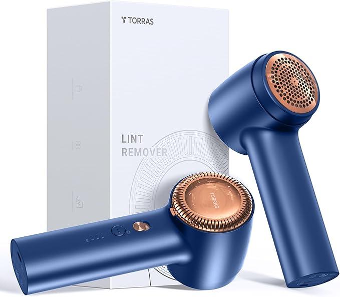 TORRAS Fabric Shaver Lint Remover, Rechargeable Electric 3-Speed Sweater Shaver Remove Fuzz, Pilling for Cashmere, Wool, Coat, Furniture, Clothes depiller with Replacement Blades, Blue - NeatNest