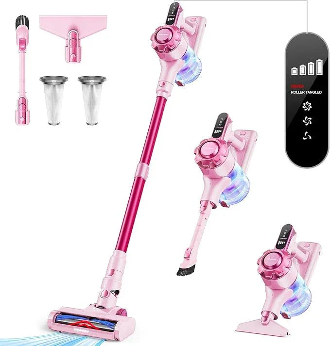 Trucozie Cordless Vacuum Cleaner, 8-in-1 Lightweight Stick Vacuum with 45mins Runtime, Powerful Suction, Rechargeable Cordless Vacuum for Carpet, Tile, Pet Hair, Hardwood Floors, Pink - NeatNest