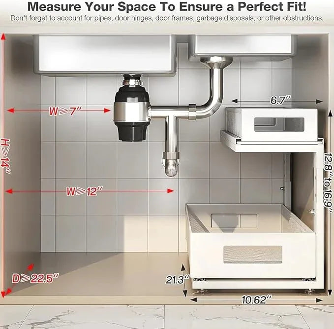 2 Pack 21.3IN-Depth Under Sink Organizer With Next-Gen Ball-Bearing Slides,2-Tier Pull Out Cabinet Storage,Height Adjustable Drawer Shelf for Bathroom,Kitchen,Laundry,Cabinet,Pantry-White - NeatNest