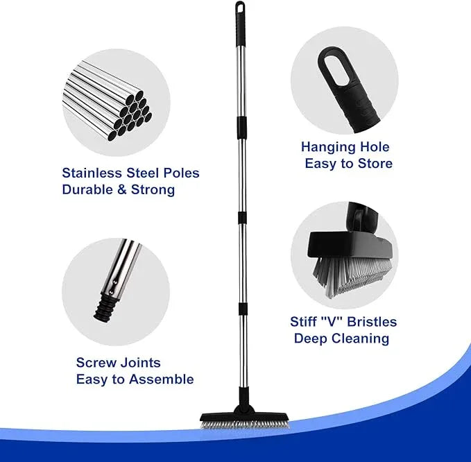 BITOPE Grout Brush Cleaner with Adjustable Long Handle Swivel V-Shaped Stiff Bristles Scrubber for Cleaning Tile Crevice Line Corner Bathroom Shower Baseboards Hard to Reach Areas-56 inch - NeatNest
